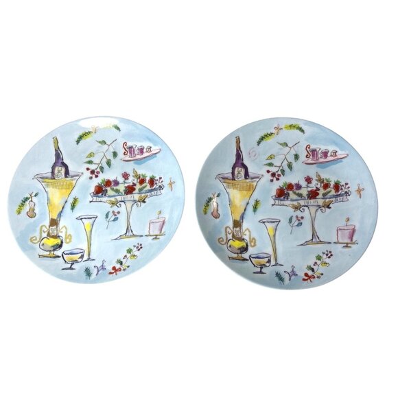 CRATE & BARREL Diane Bigda RSVP Dessert Lunch Salad Appetizer Plates Set of 2‎ - Picture 1 of 5